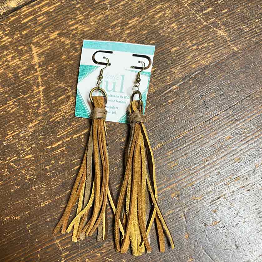 Little Jul mixed brown leather tassel earrings
