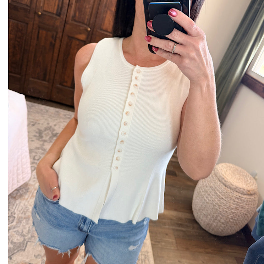 Off White Peplum Button Up Tank