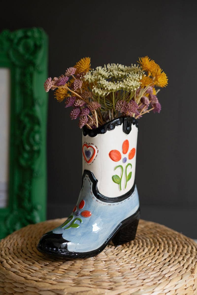 Kalalou - CERAMIC COWBOY BOOT VASE