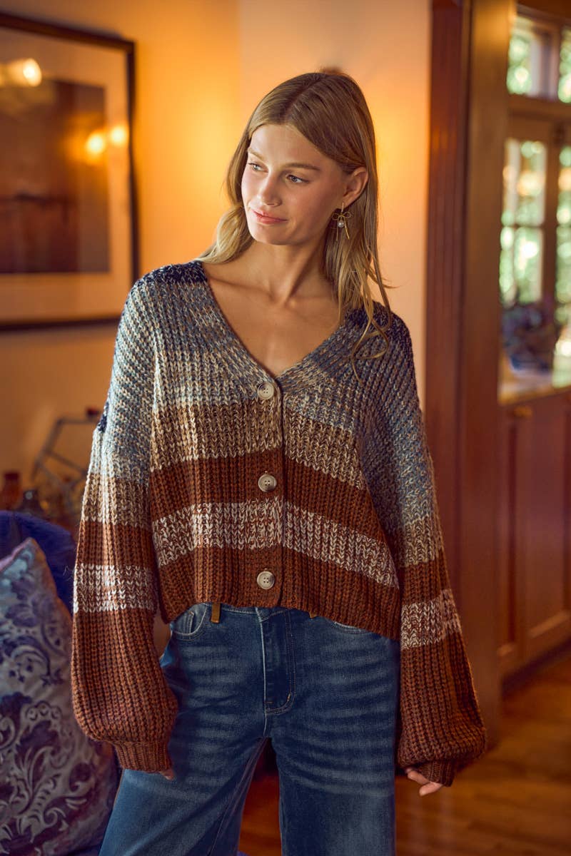 So Me - MULTI COLOR STRIPE SWEATER CARDIGAN