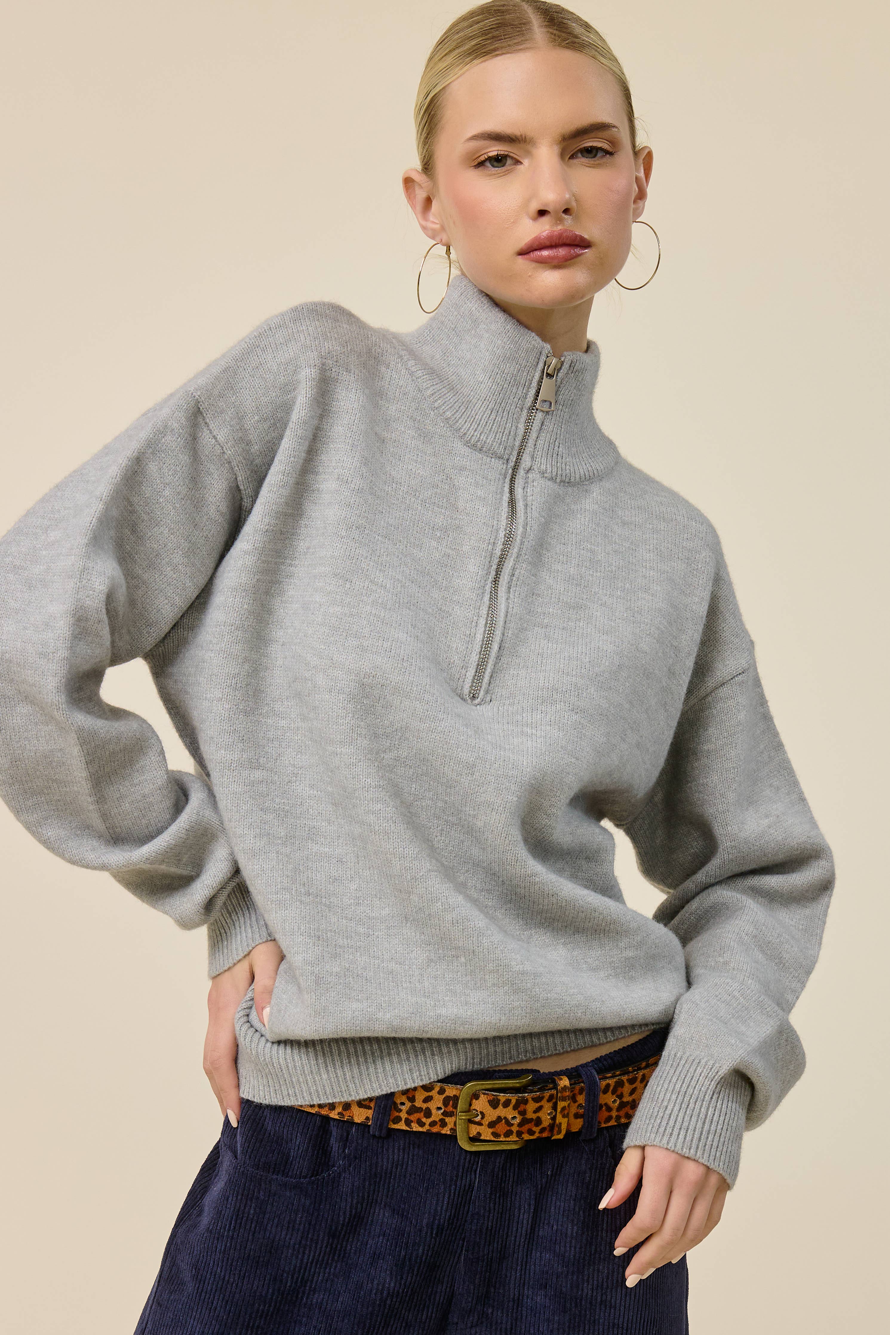 Mimosa - Half Zip Mock Neck Knit Sweater