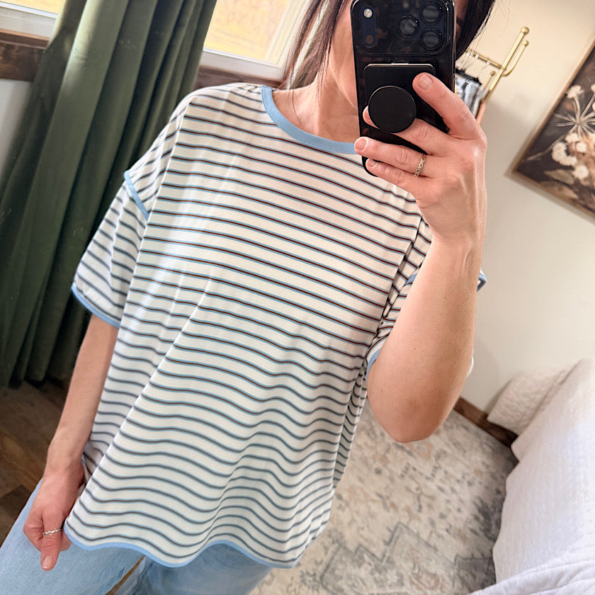 Blue/Off White Stripe Tee