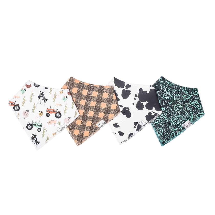 Four patterned bandanas on a white background