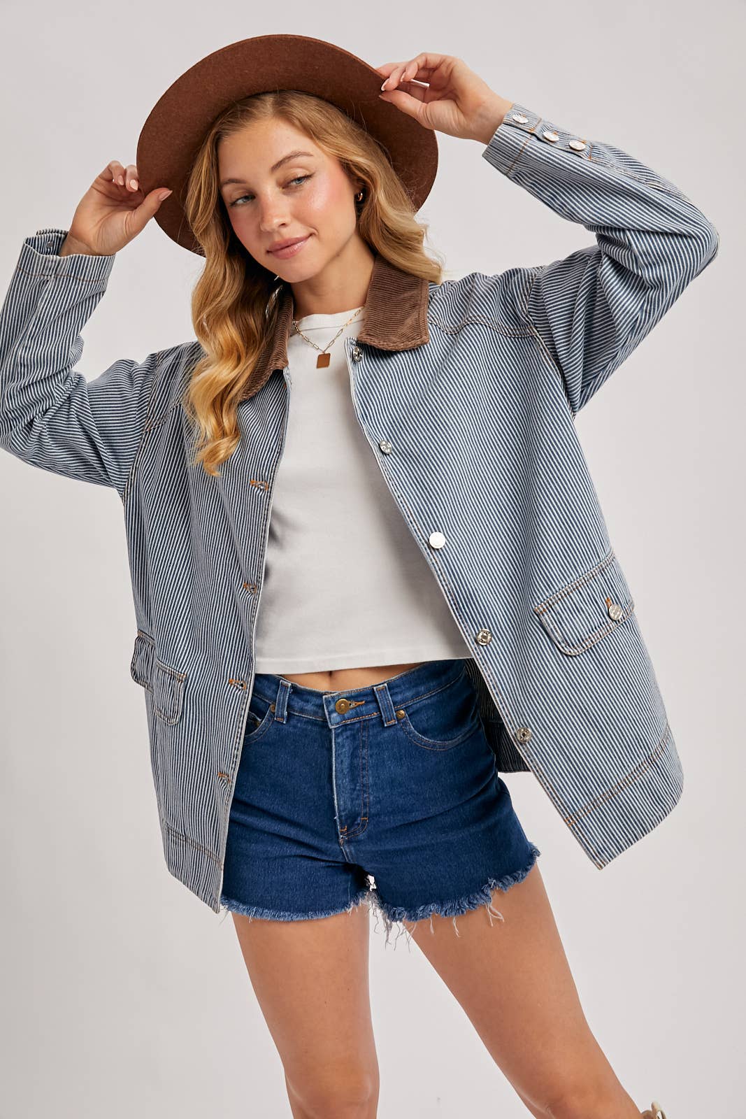 Bluivy - DENIM CORDUROY COLLAR CONTRAST BARN COAT
