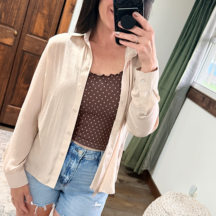 French Roast Polka Dot Edge Crop Top