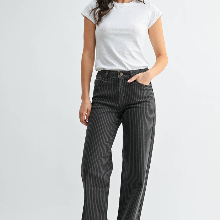 JBD Grey Stripe HR Straight Denim 31"