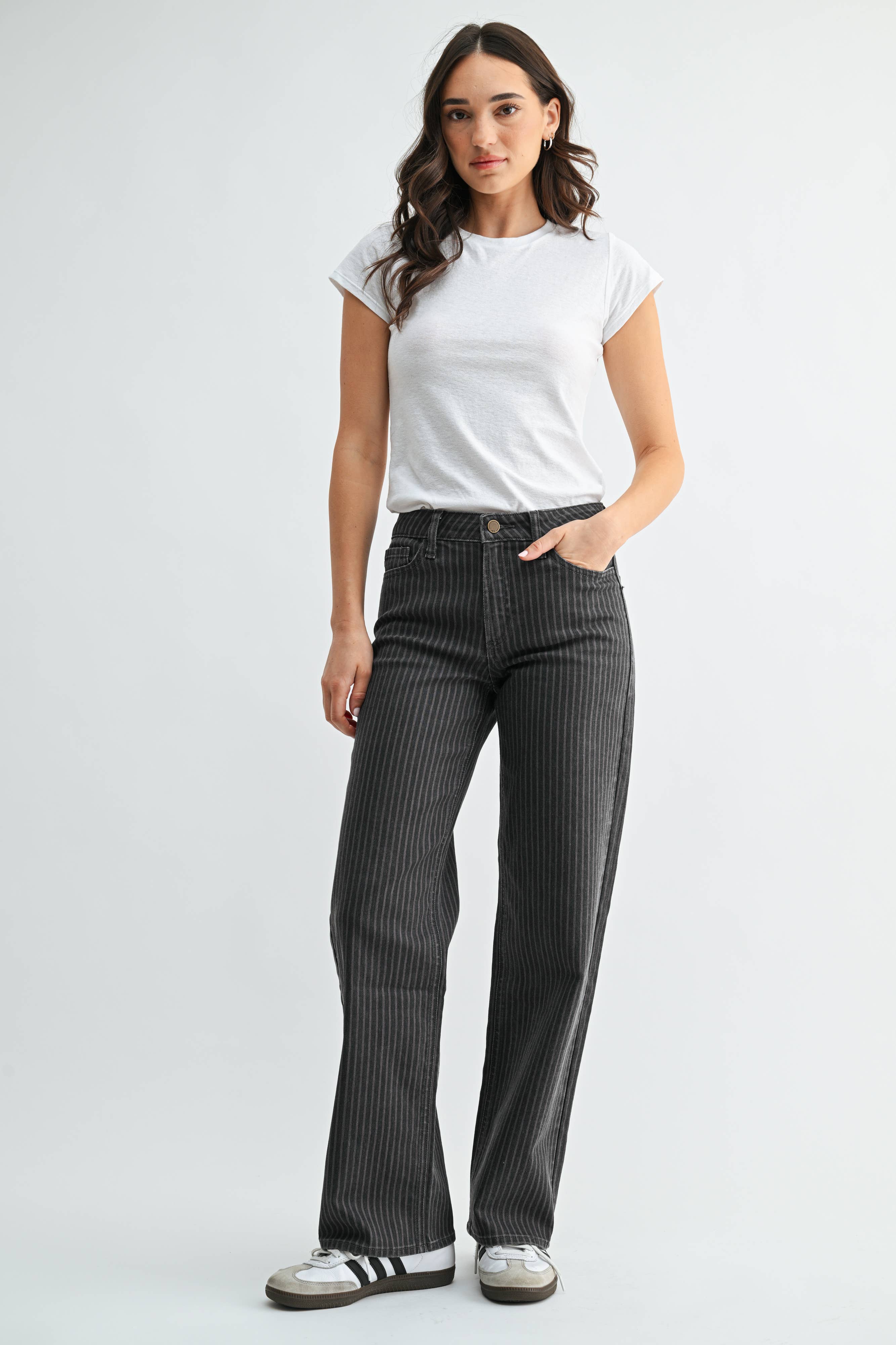 JBD Grey Stripe HR Straight Denim 31"