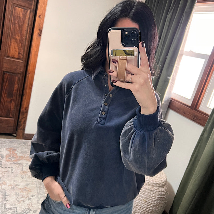 Snap Collar Mineral Wash Pullover