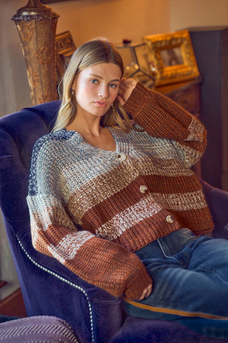 So Me - MULTI COLOR STRIPE SWEATER CARDIGAN