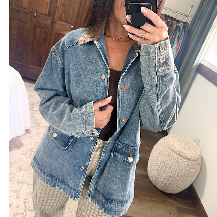 Denim Corduroy Collar Barn Coat