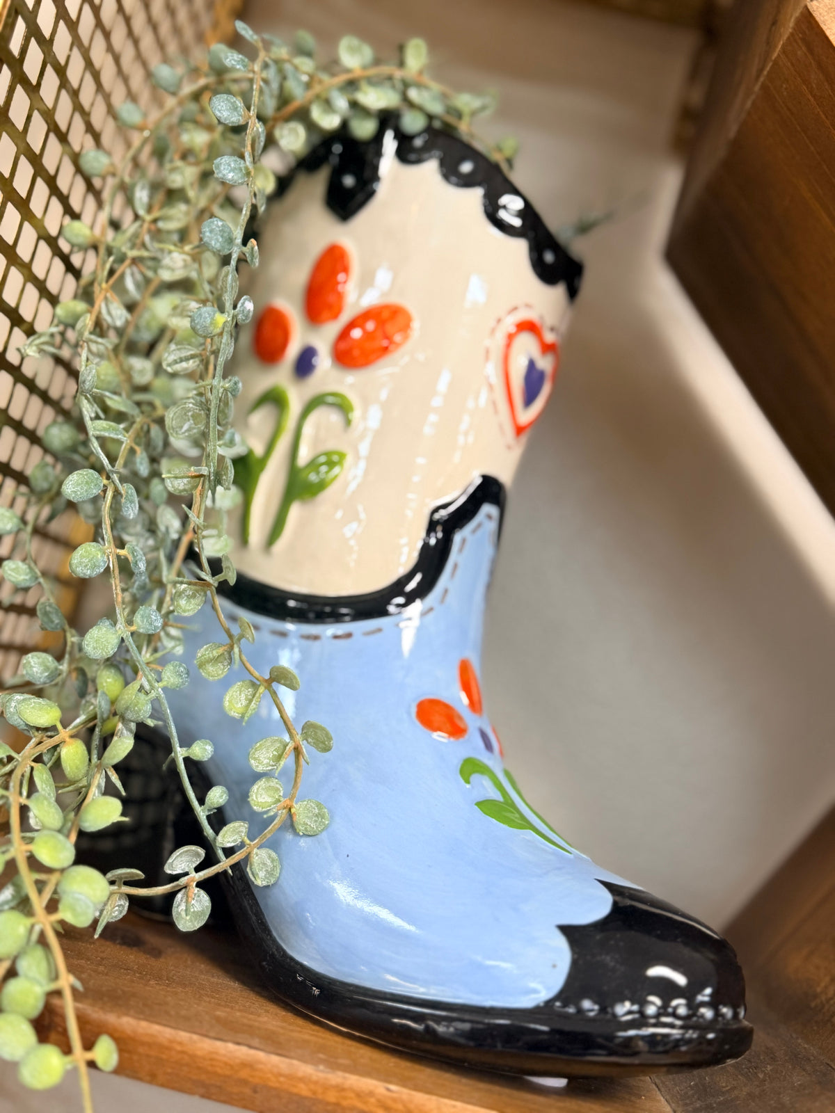 Ceramic Cowboy Boot Vase
