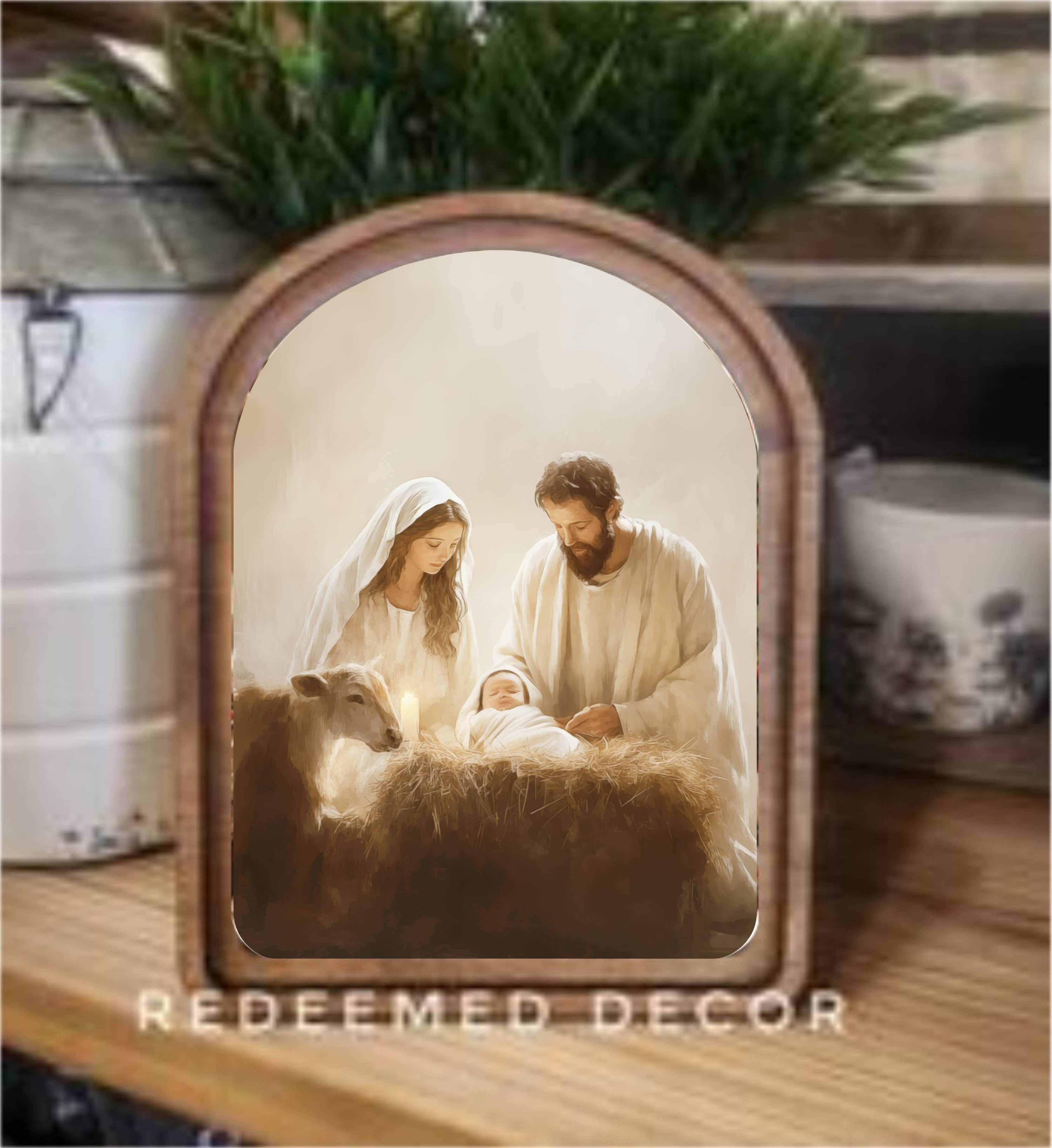 Arch Top Nativity Framed Art