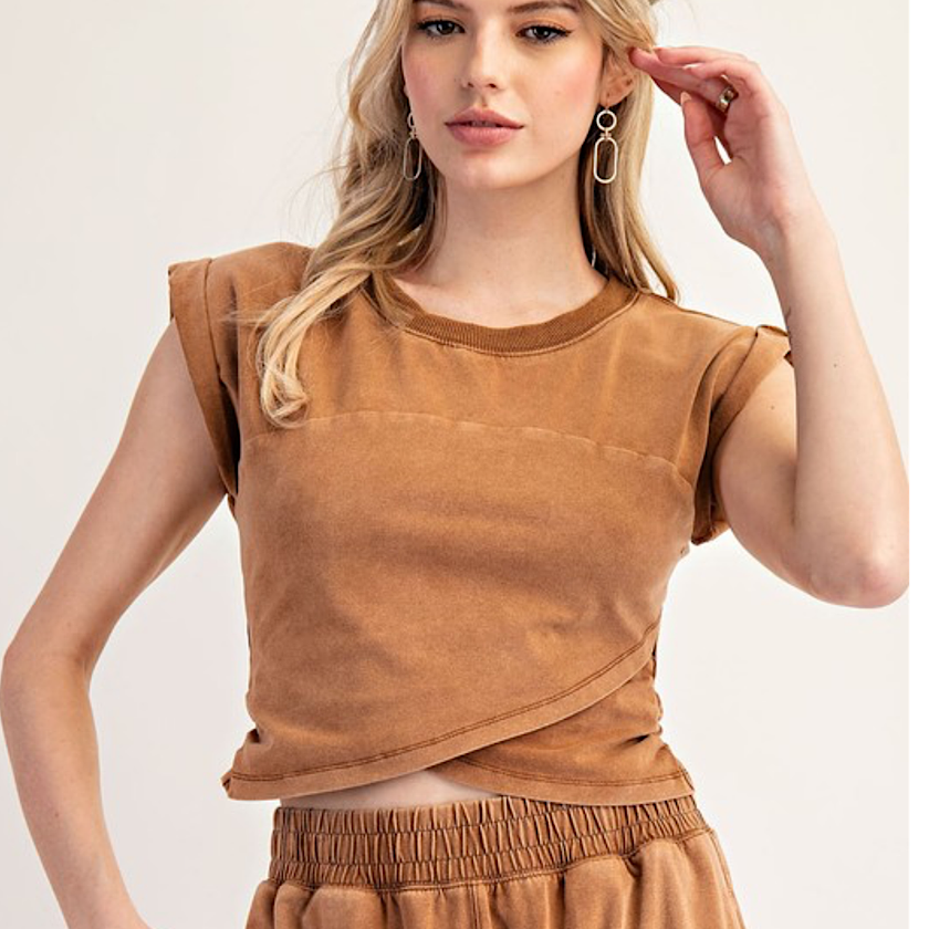 Walnut Mineral Washed Wrap Top