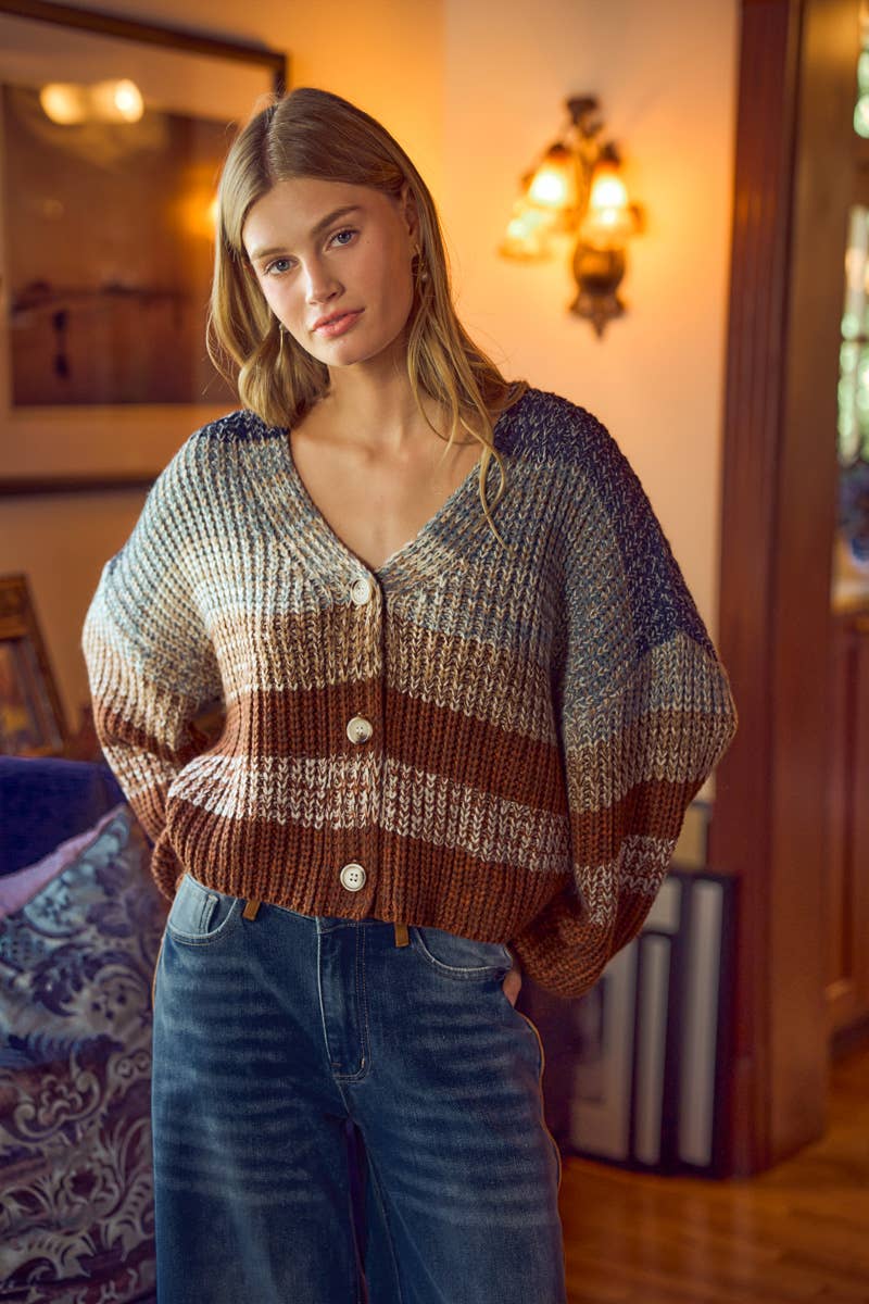 So Me - MULTI COLOR STRIPE SWEATER CARDIGAN