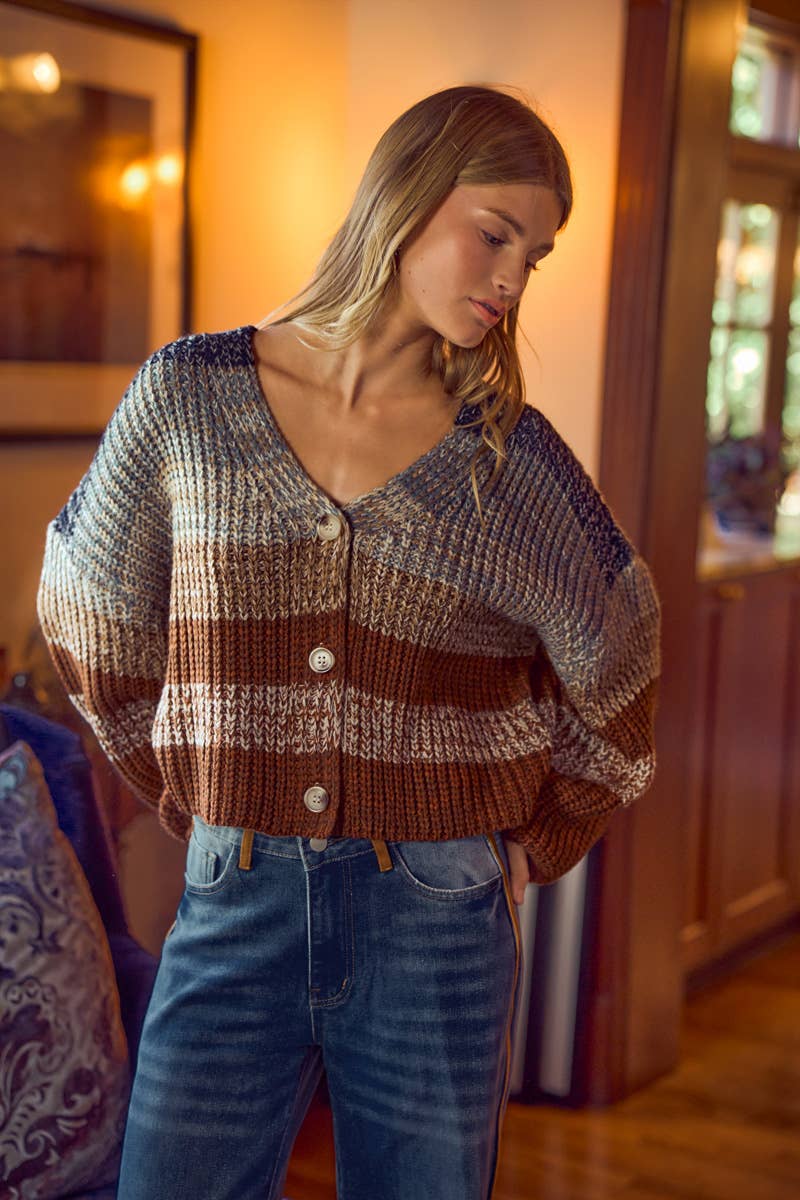 So Me - MULTI COLOR STRIPE SWEATER CARDIGAN