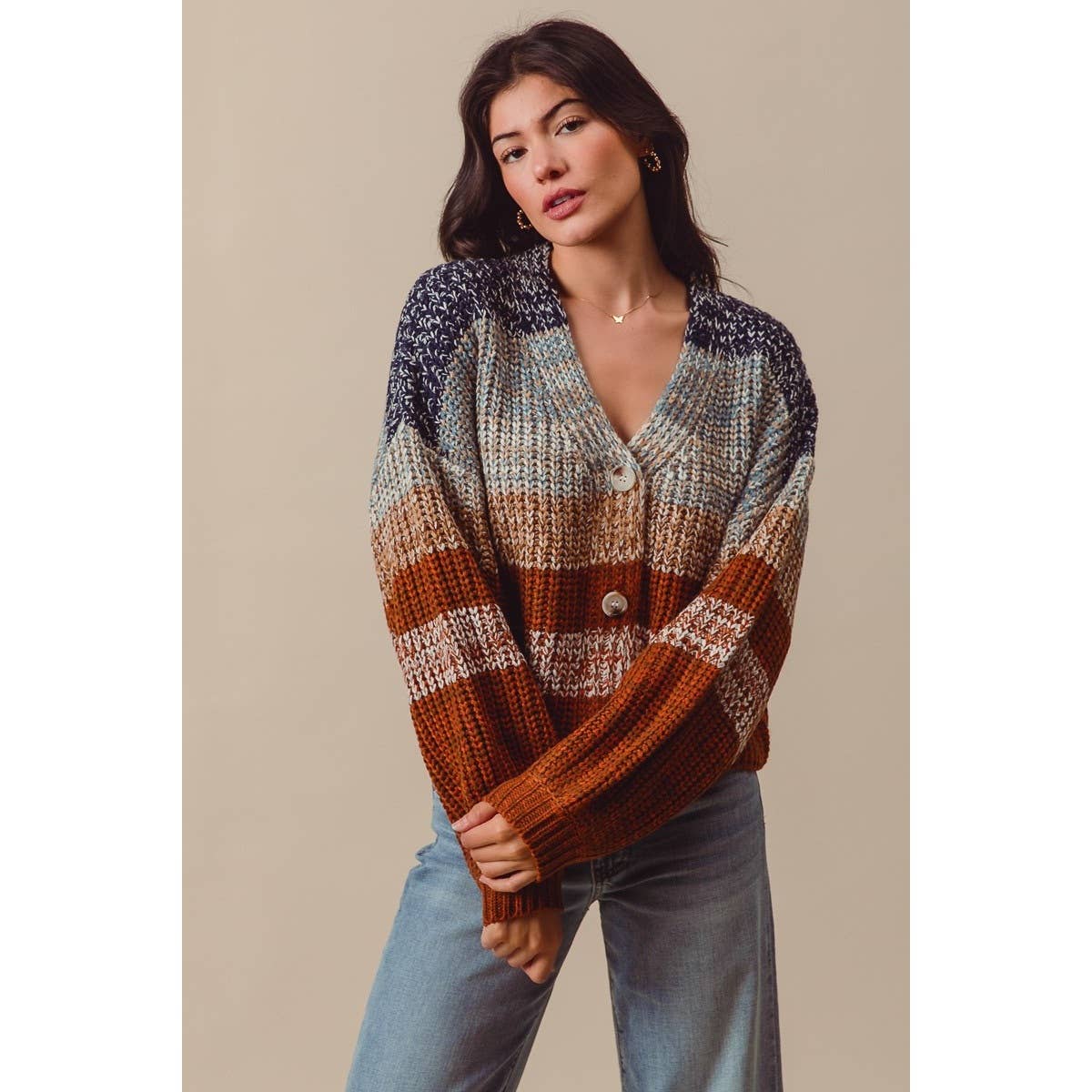 So Me - MULTI COLOR STRIPE SWEATER CARDIGAN