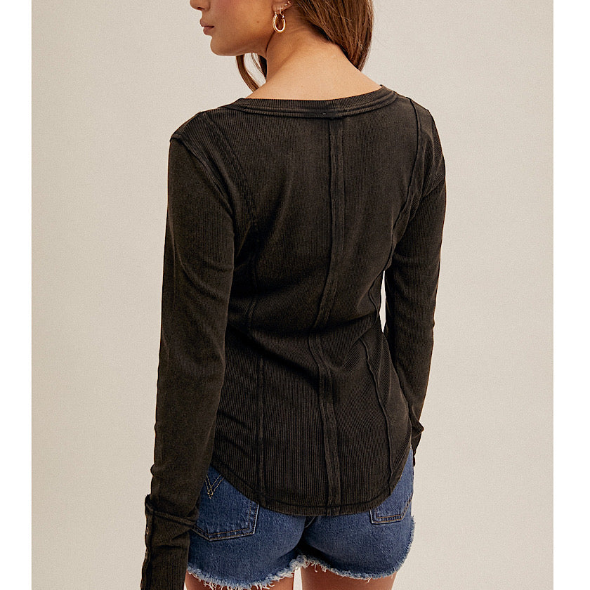 Black Ribbed Henley