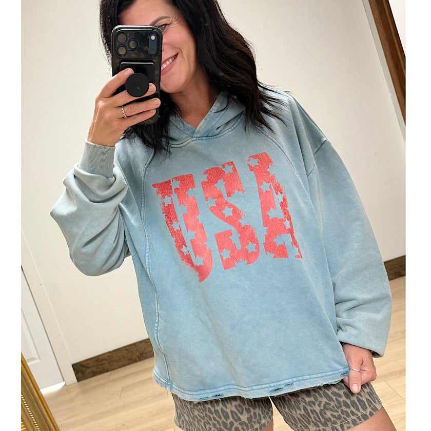 Light Blue USA Hoodie