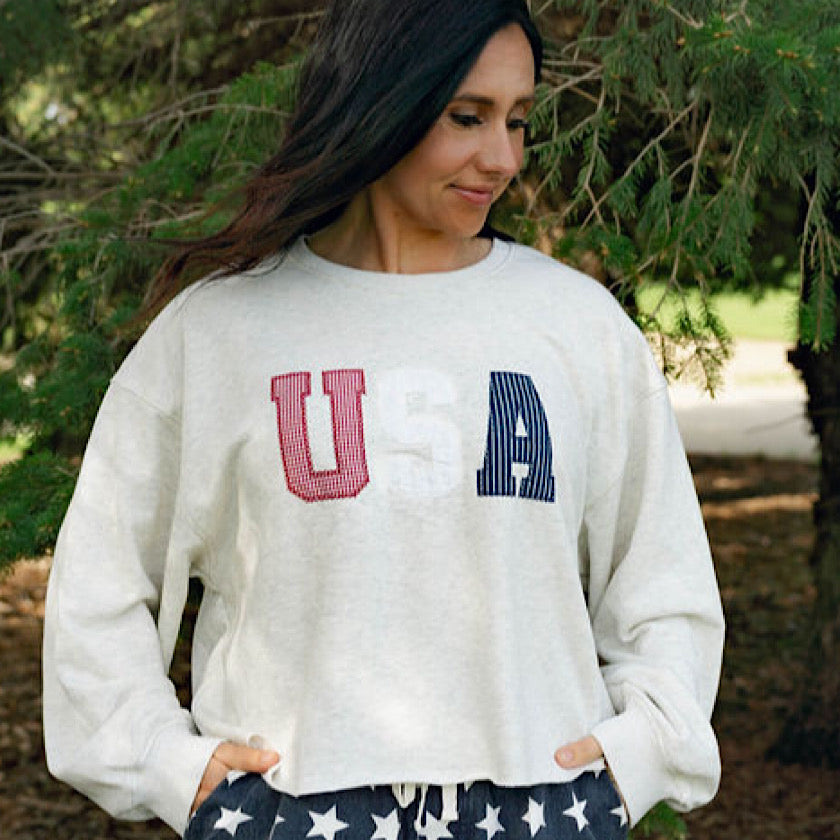 Light Heather Gray USA SWEATSHIRT