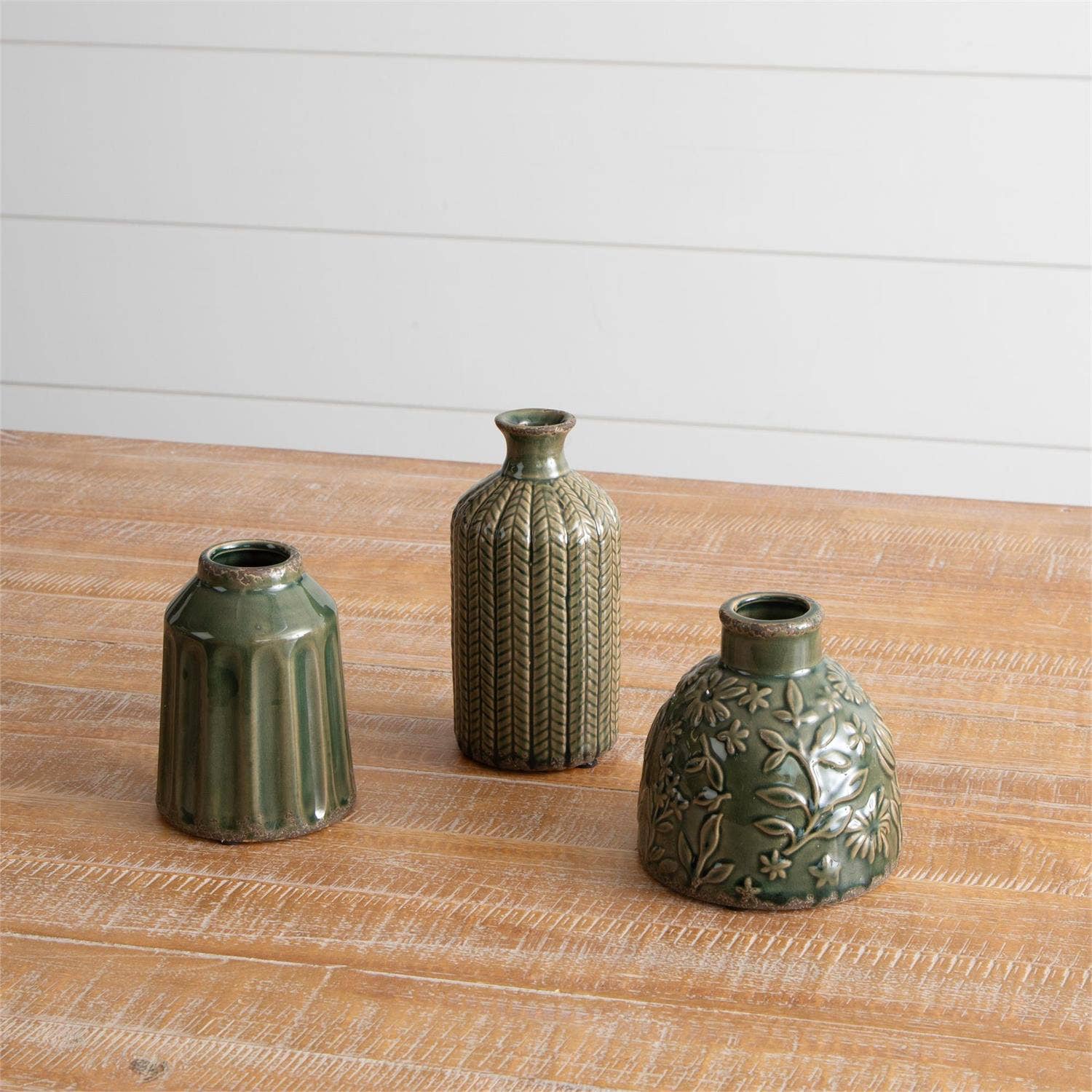 Green Textured Pattern Vases
