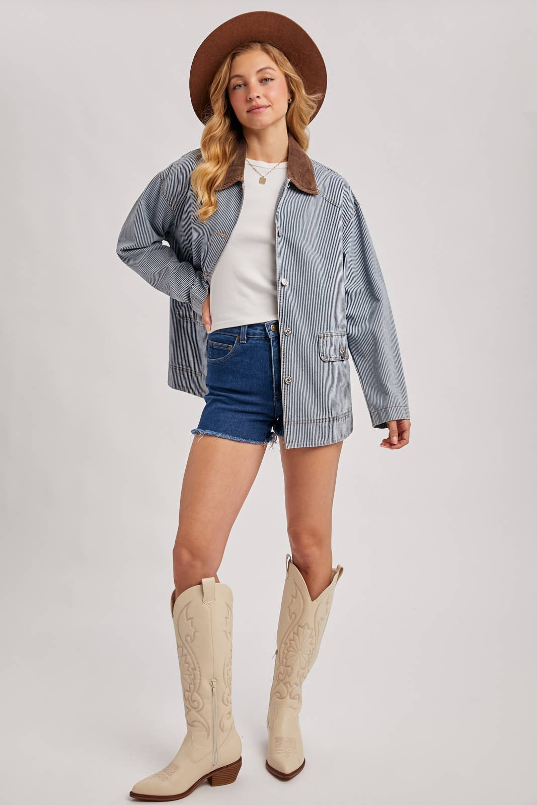 Bluivy - DENIM CORDUROY COLLAR CONTRAST BARN COAT