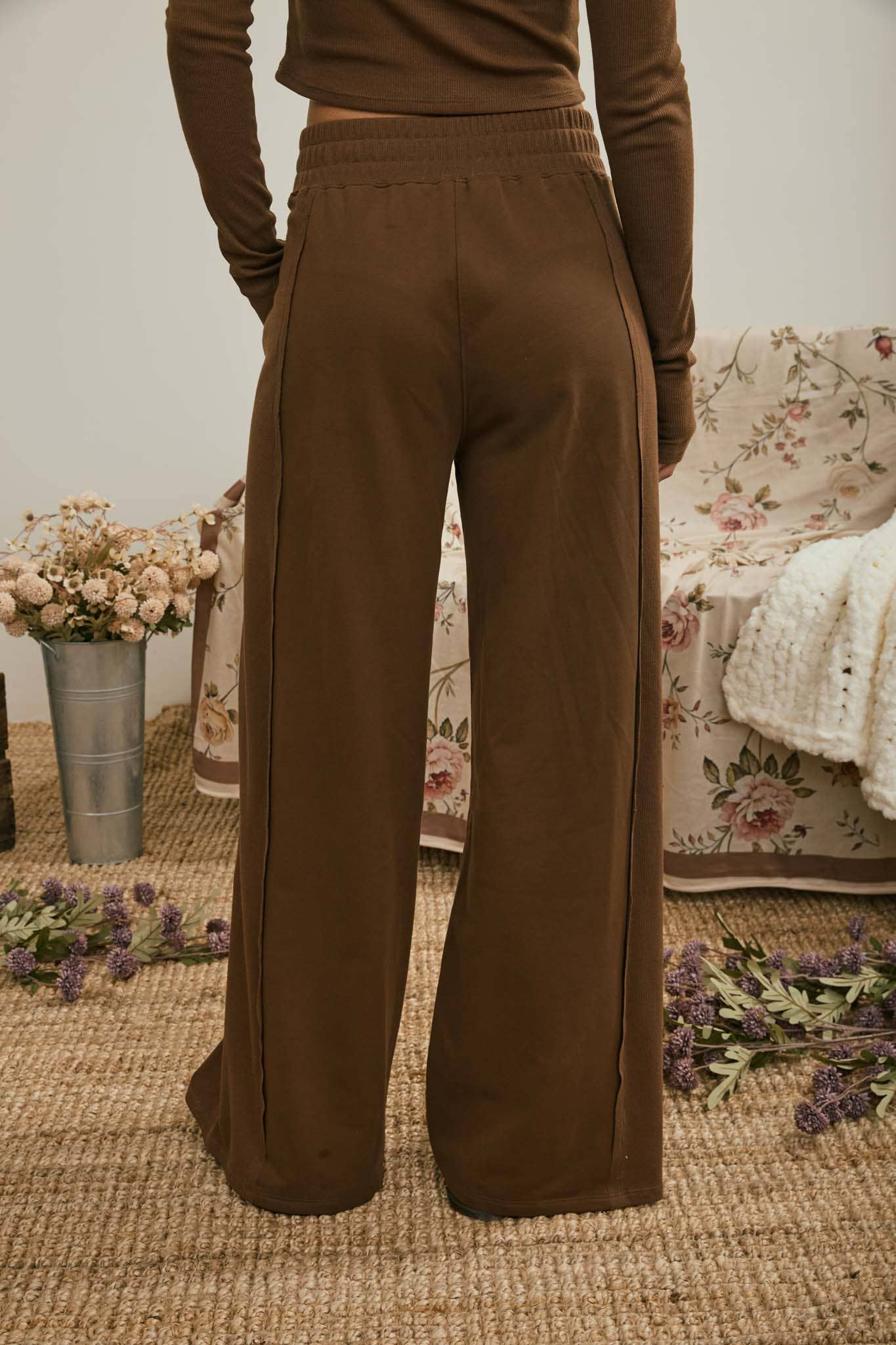 J.O.A - ELASTIC WAIST SIDE PANEL KNIT LOUNGE PANTS
