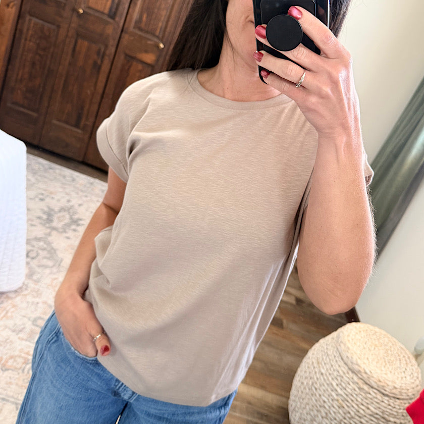 Ash Mocha  Rolled Sleeve Tee