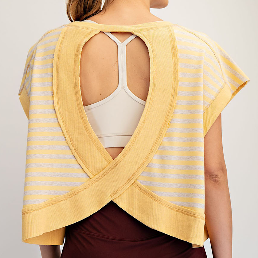Yellow/Oatmeal Stripe Open Back Top