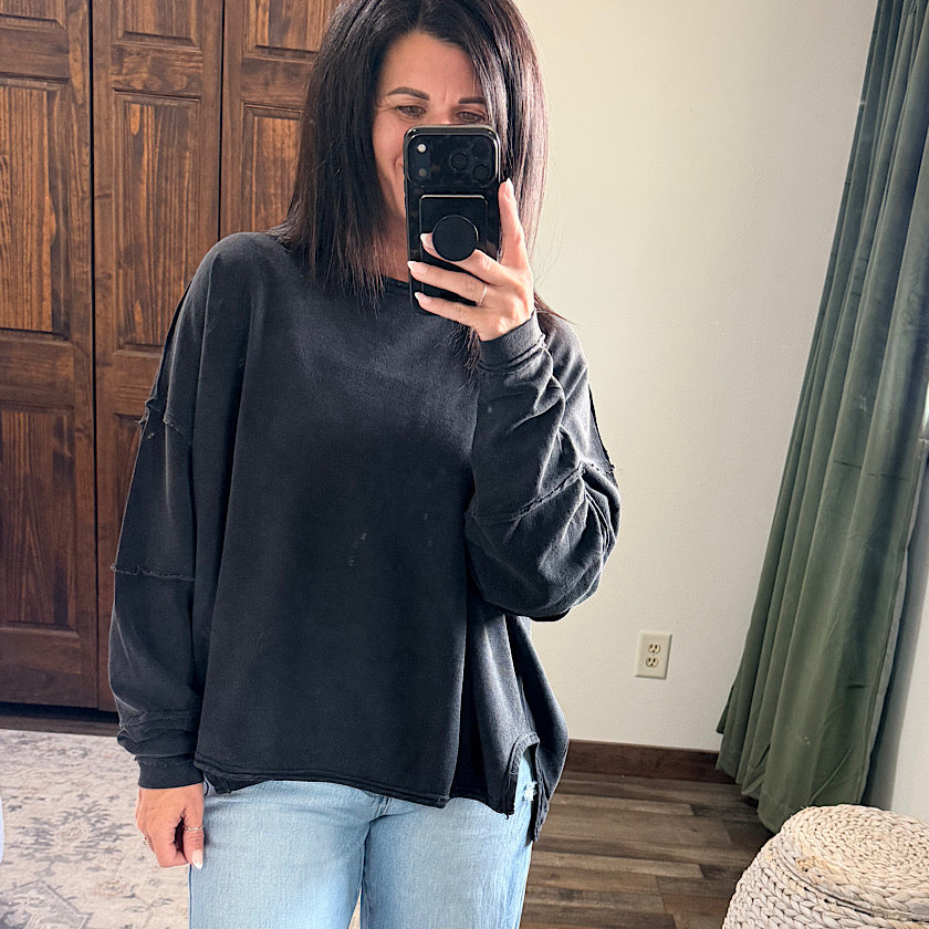 Black Oversized Long Sleeve Top