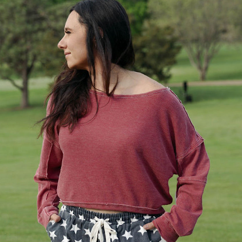 Waffle Knit Boatneck Top