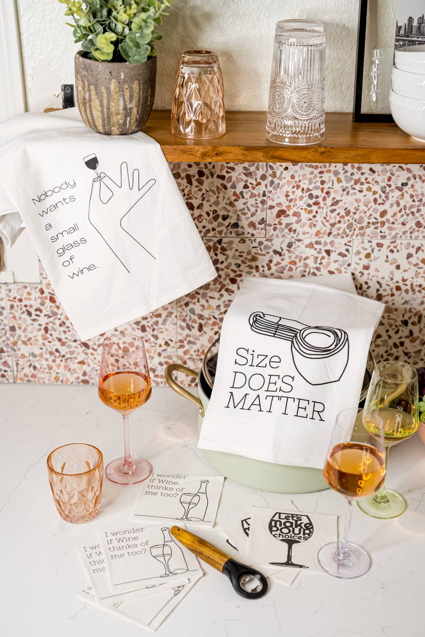 Twisted Wares - Nobody Wants A Small Glass of Wine | Funny Kitchen Towels