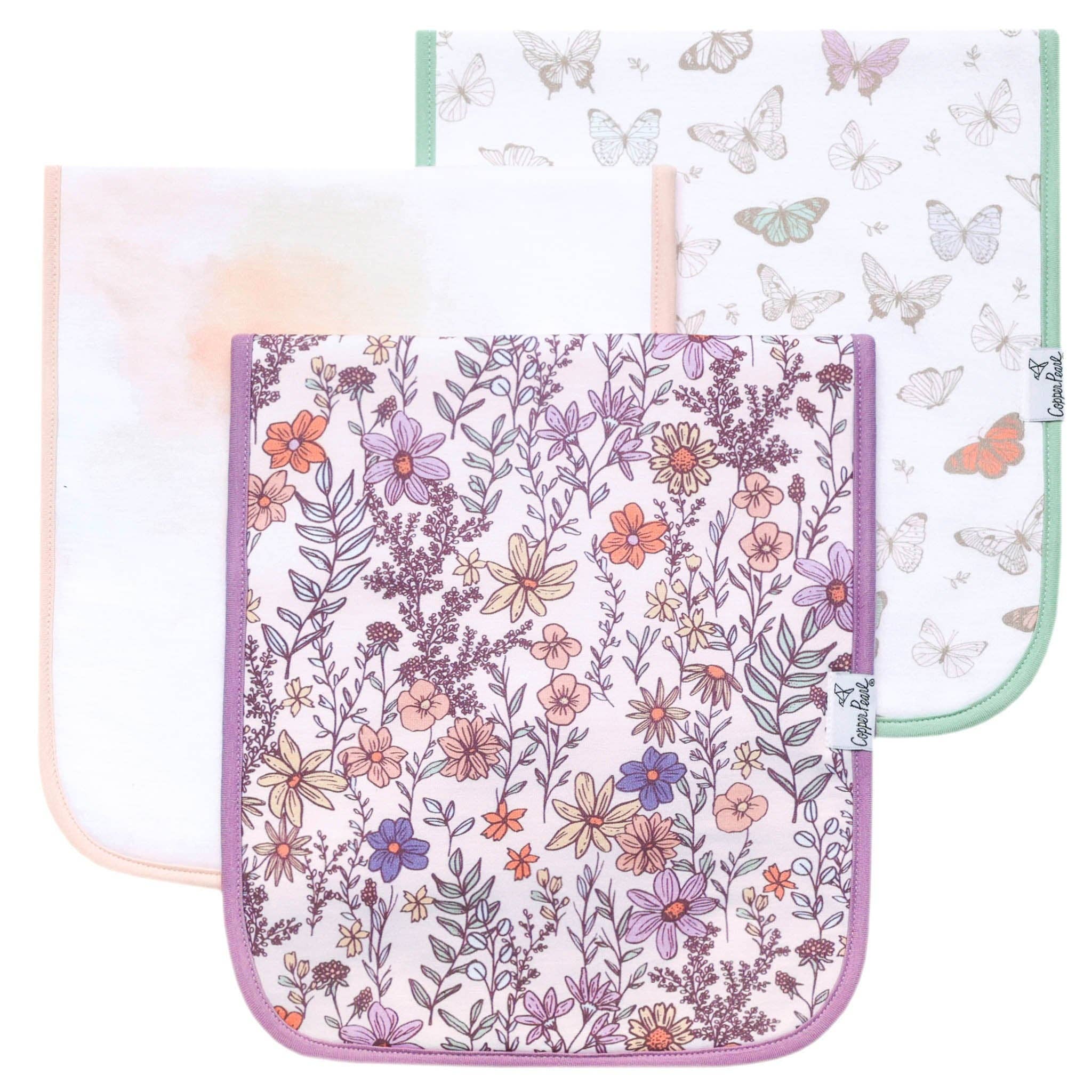 Copper Pearl - 3 Pack Premium Burp Cloths - Flora