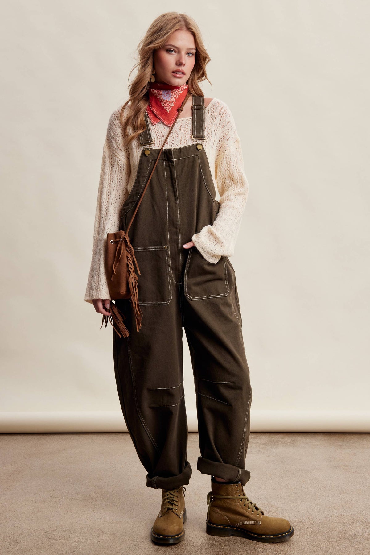 Barrel Leg Utility Overall Jumpsuit