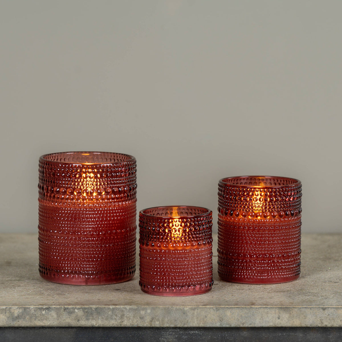 Ragon House - 4" BURGUNDY DOTTED GLASS 3D FLAME CANDLE