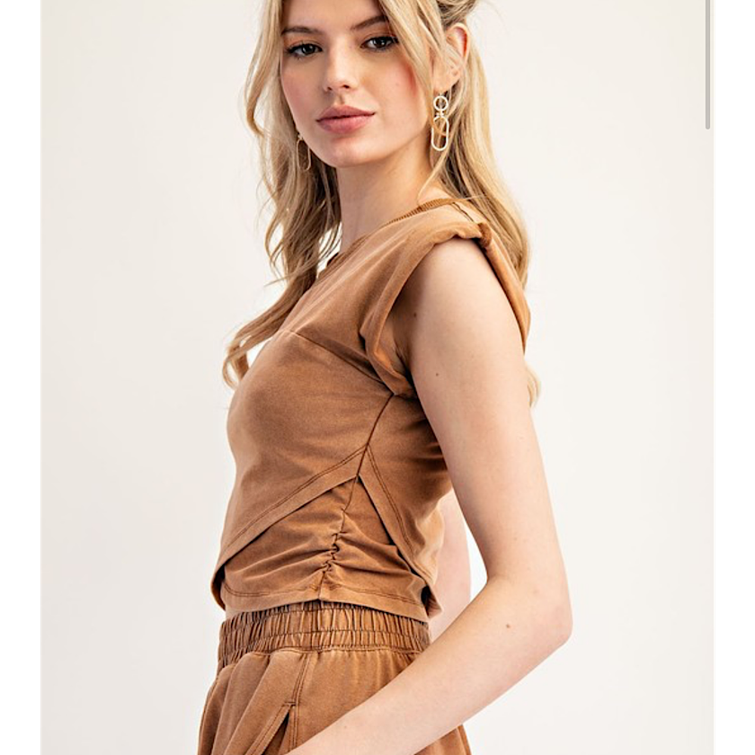Walnut Mineral Washed Wrap Top