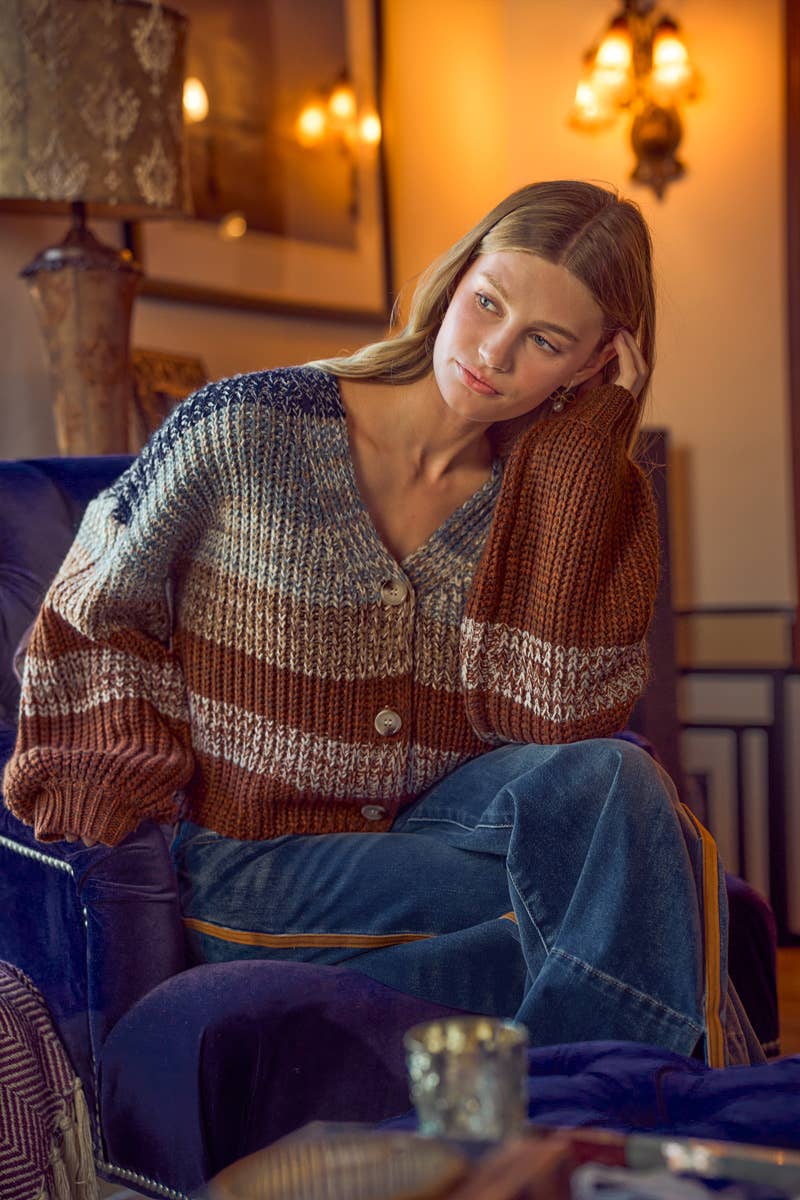 So Me - MULTI COLOR STRIPE SWEATER CARDIGAN
