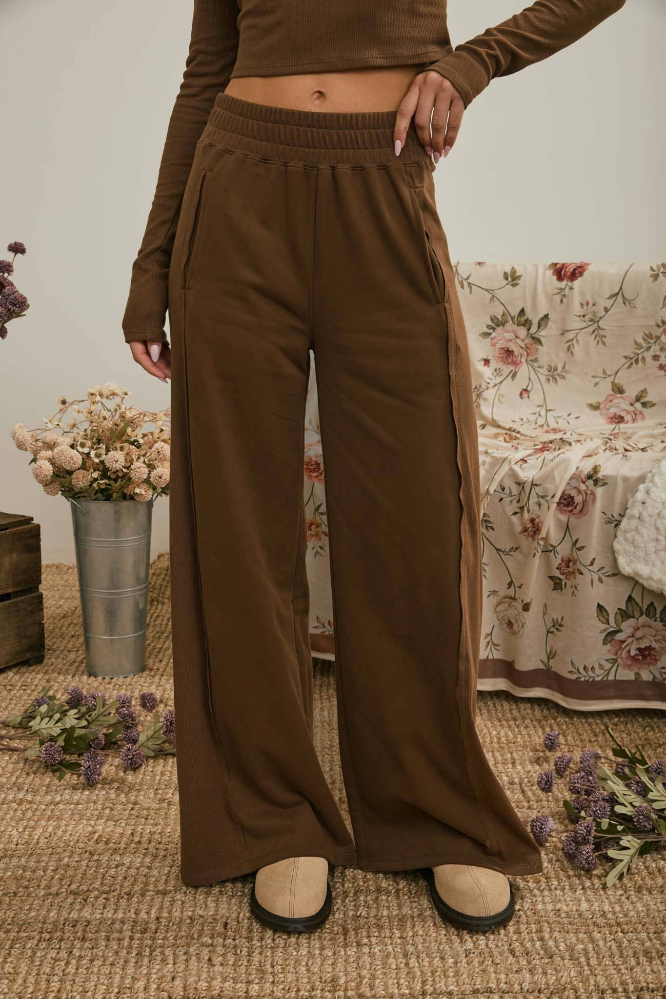 J.O.A - ELASTIC WAIST SIDE PANEL KNIT LOUNGE PANTS