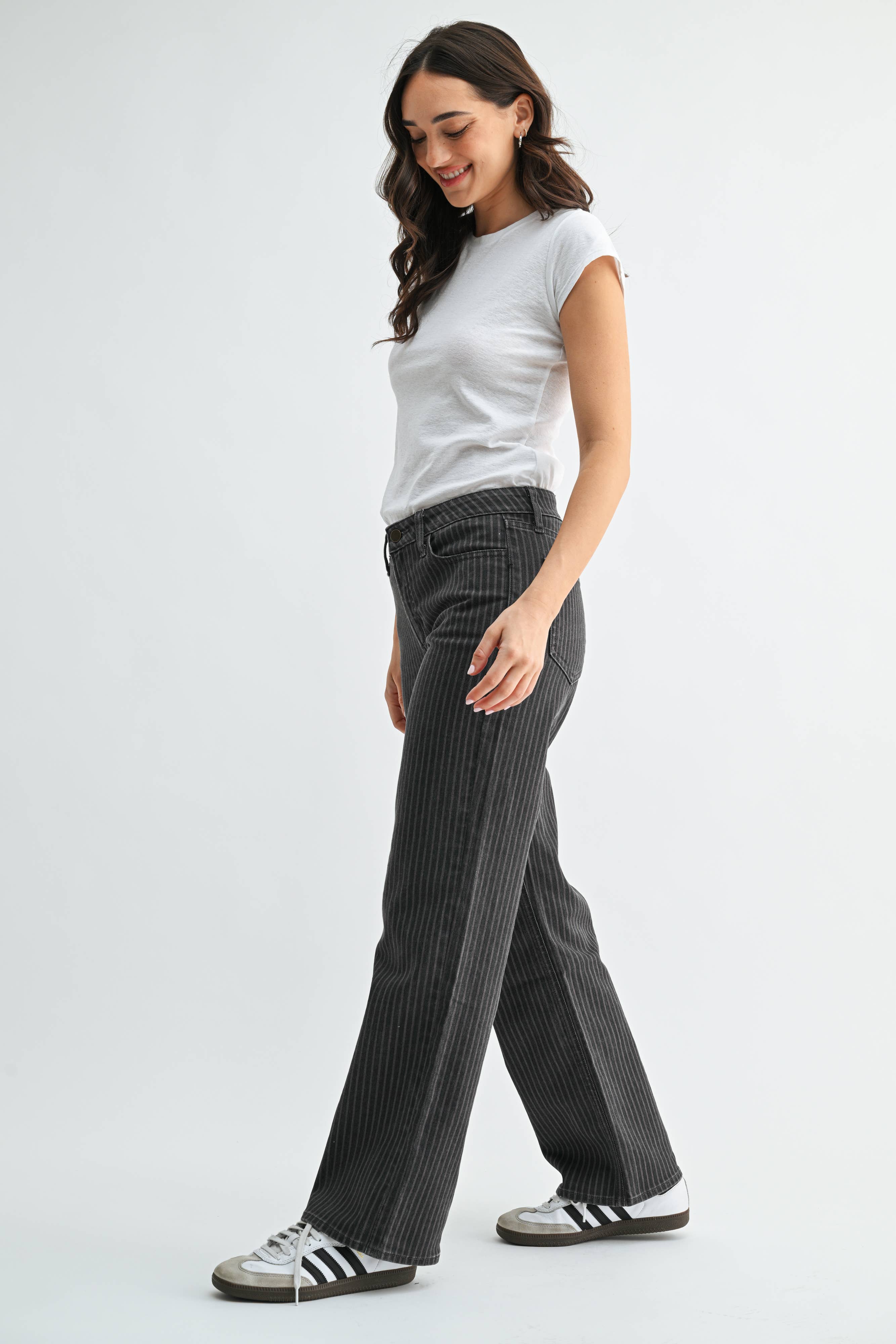 JBD Grey Stripe HR Straight Denim 31"