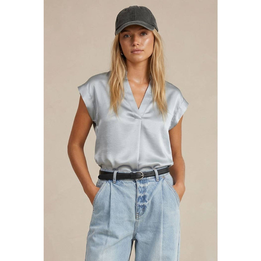 Cap Sleeve Satin Blouse