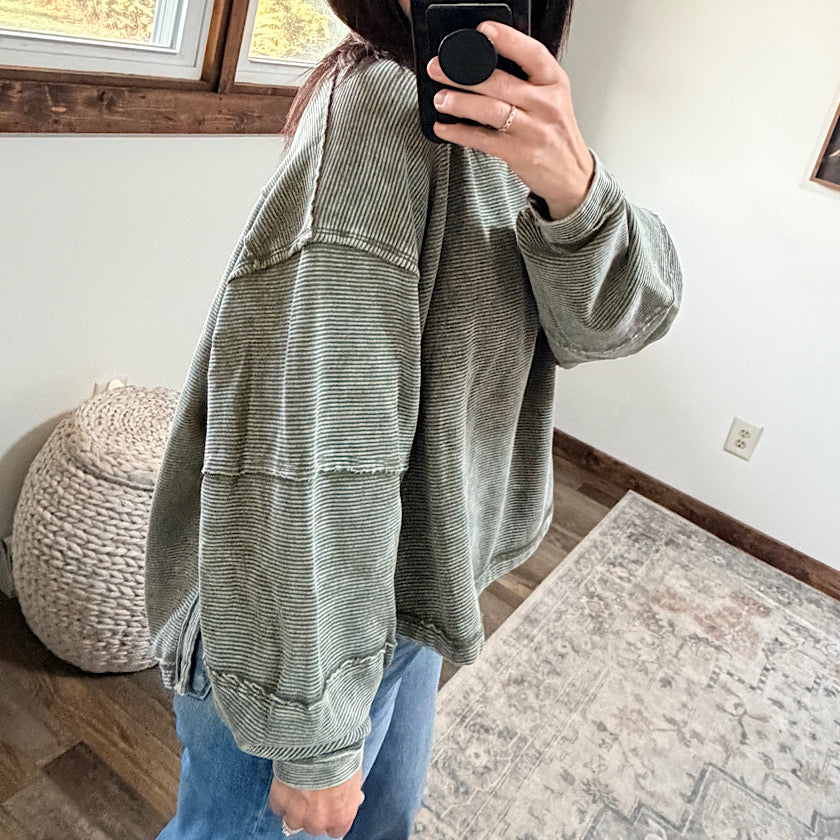 Olive Exposed Seam Pullover
