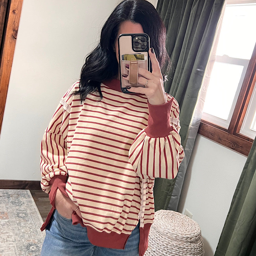 Striped Balloon Sleeve Sweatshirt
