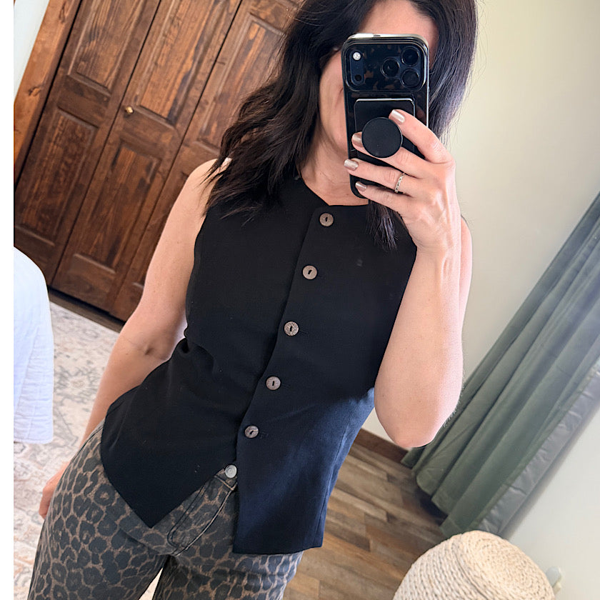 Button Down Sleeveless Round Neck Waistcoat Vest