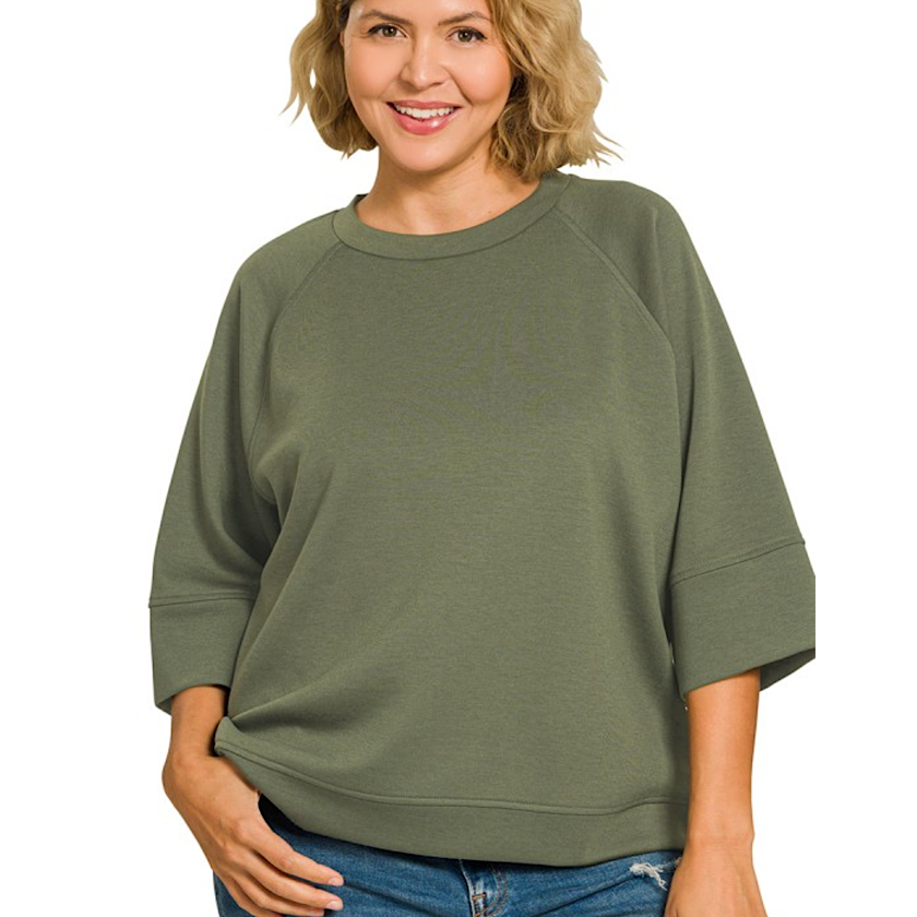 Olive 3/4 Sleeve Pullover