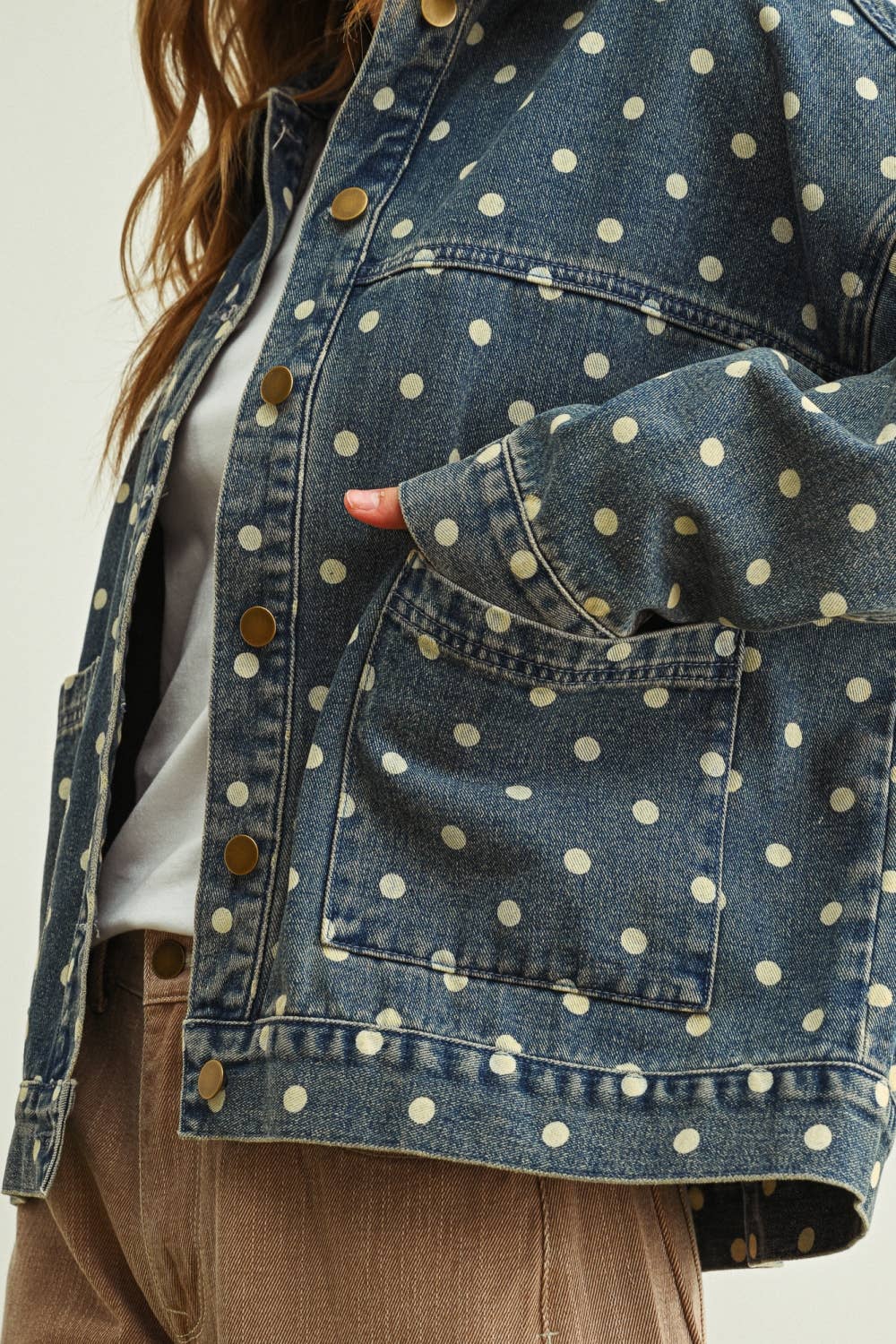 MIOU MUSE - J6160   POLKA DOT BUTTON FRONT DENIM JACKETE