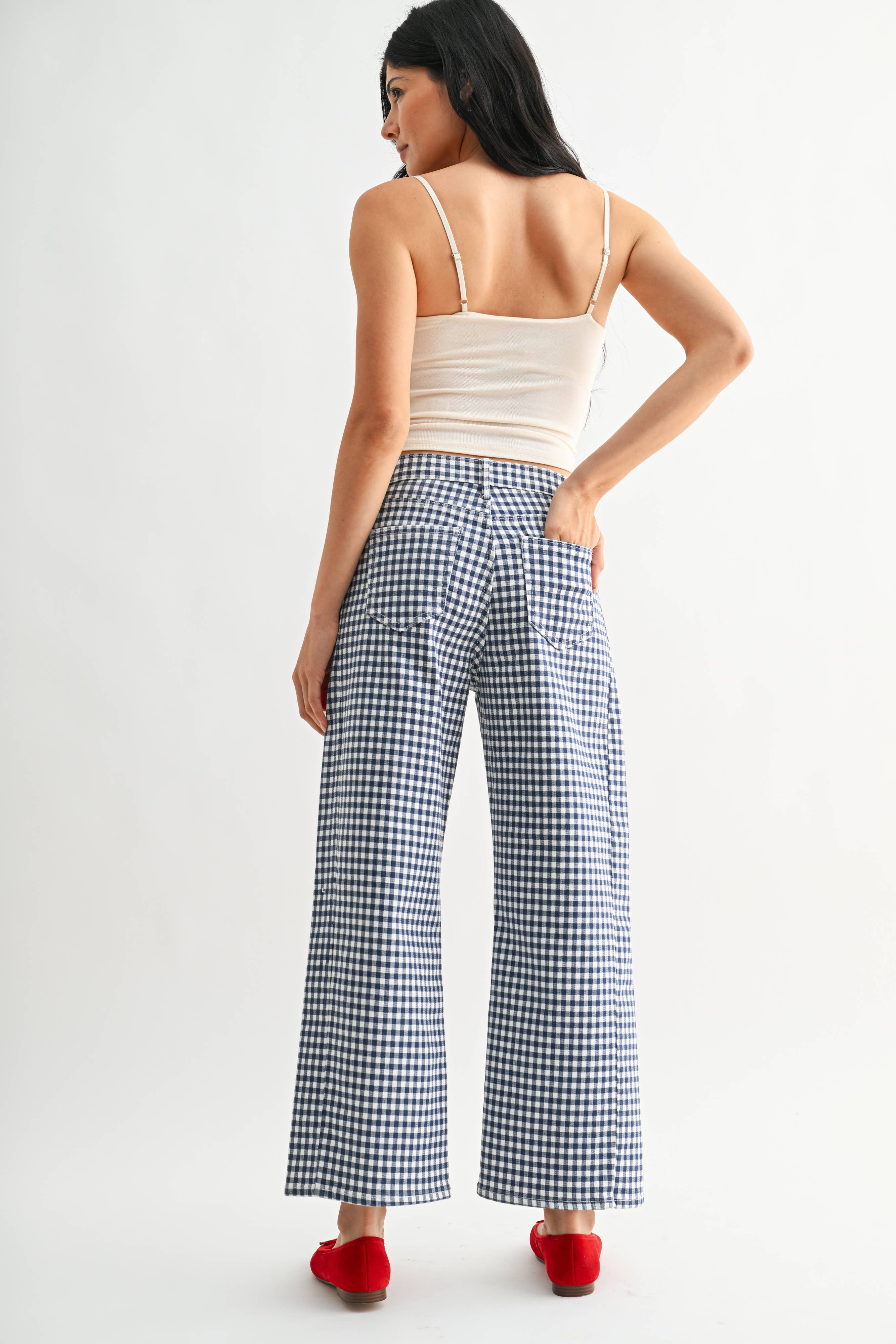 JUST BLACK DENIM | Navy Gingham Barrel Jean Twist