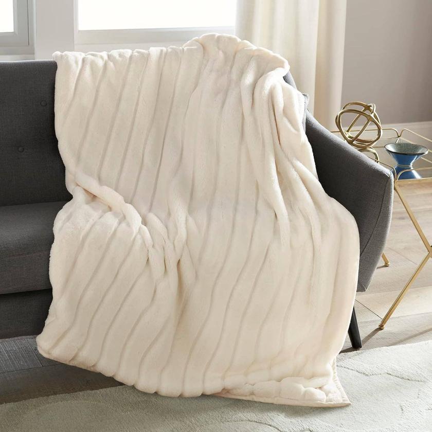 Channel Cut Faux Rabbit Fur Throw 50" x 60"