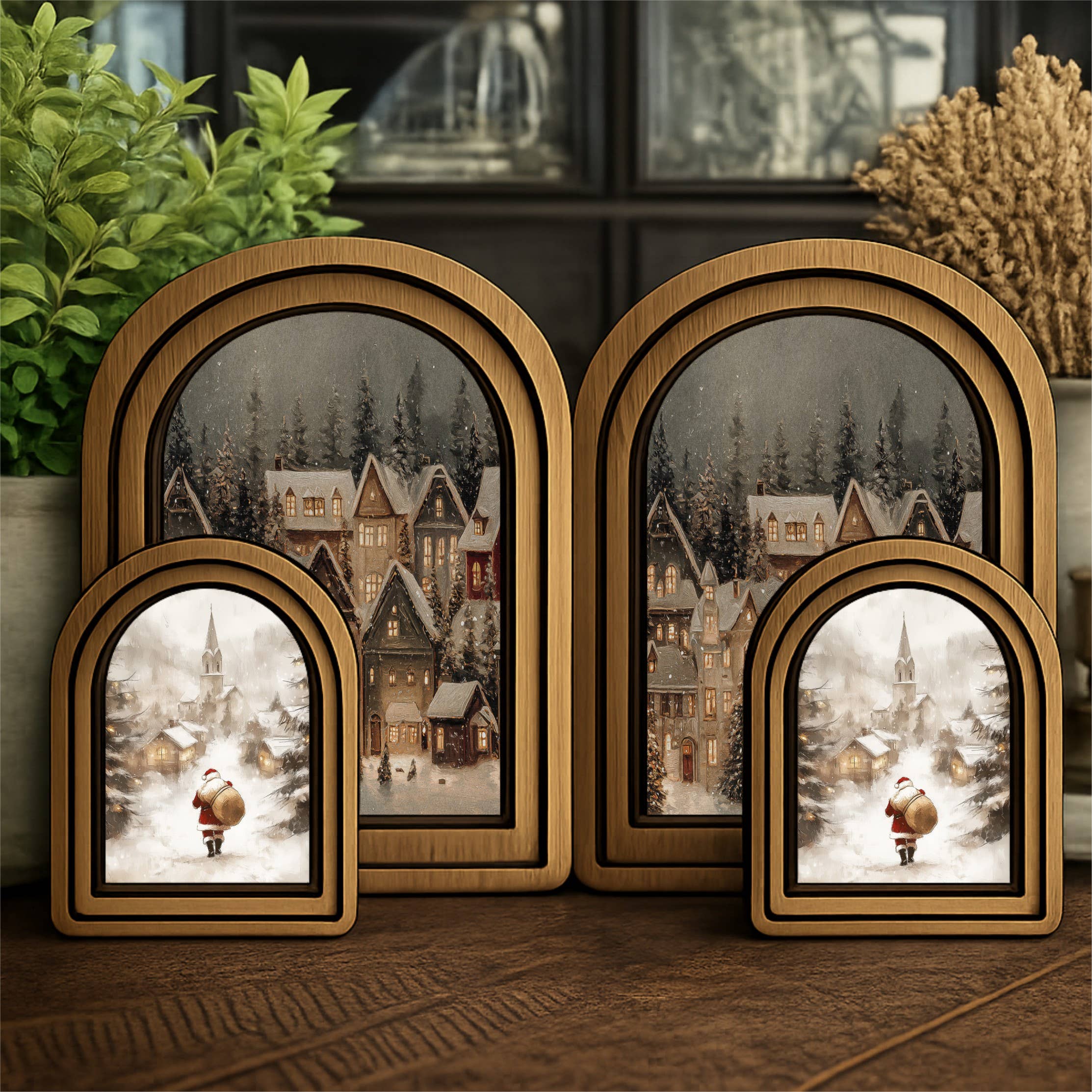 Redeemed Decor - Layered Set Village Santa Canvas Art
