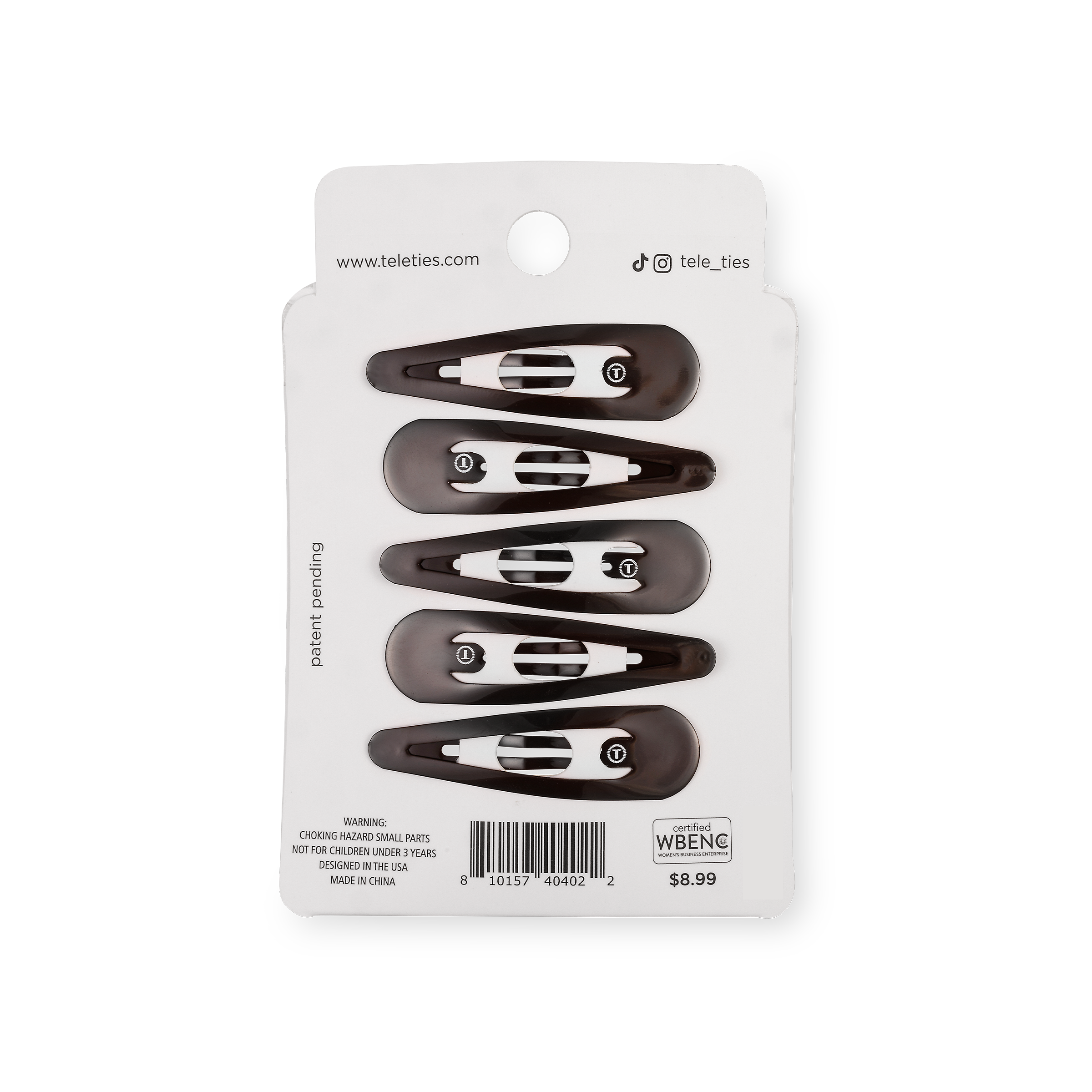 TELETIES - Snap Clip | Brown | 6 Count