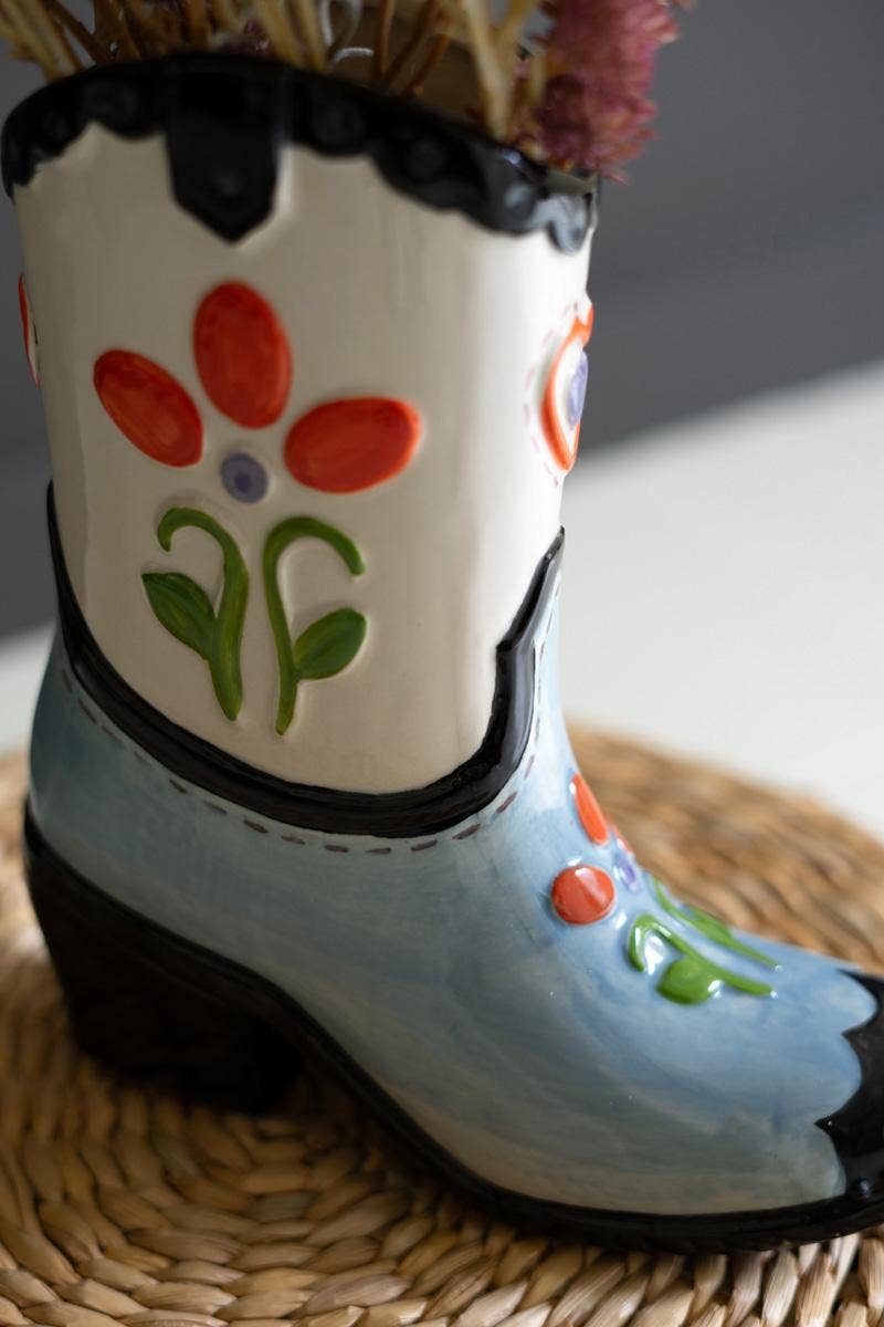 Kalalou - CERAMIC COWBOY BOOT VASE