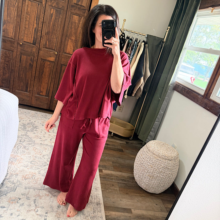 Burgundy Boxy Top & Wide Leg Pant Set